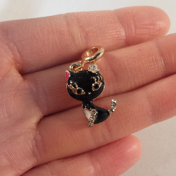 Kristy's Jewels Jewelry Gold Black Cat Crystal Charm Pendant Spacer